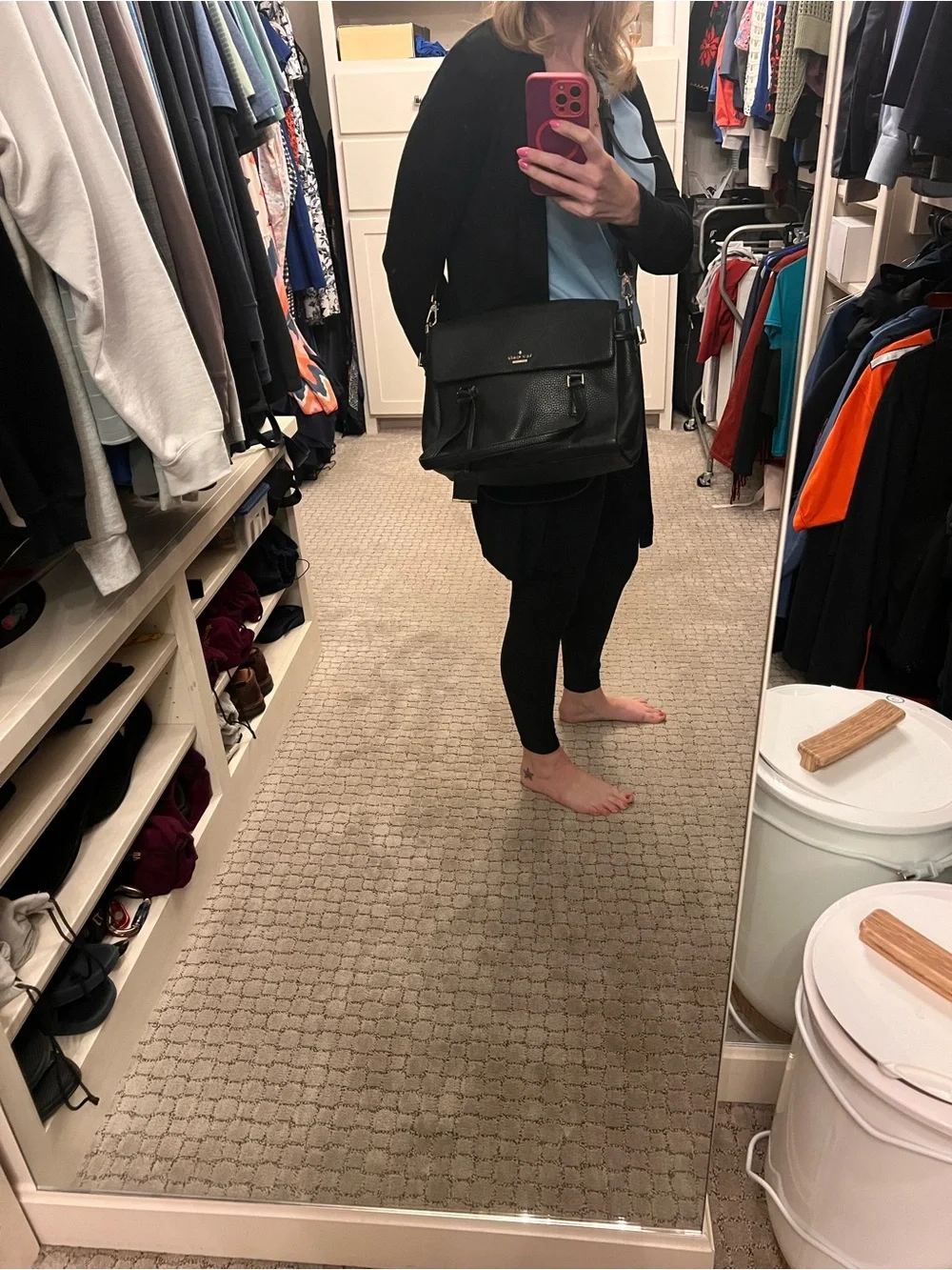 kate spade Black Pebbled Leather Flap Shoulder Bag with Gold Logo